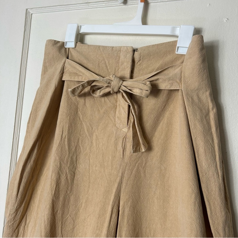 Free people golden yellow paperbag tie waist wide leg crop pants L high rise - Picture 3 of 9